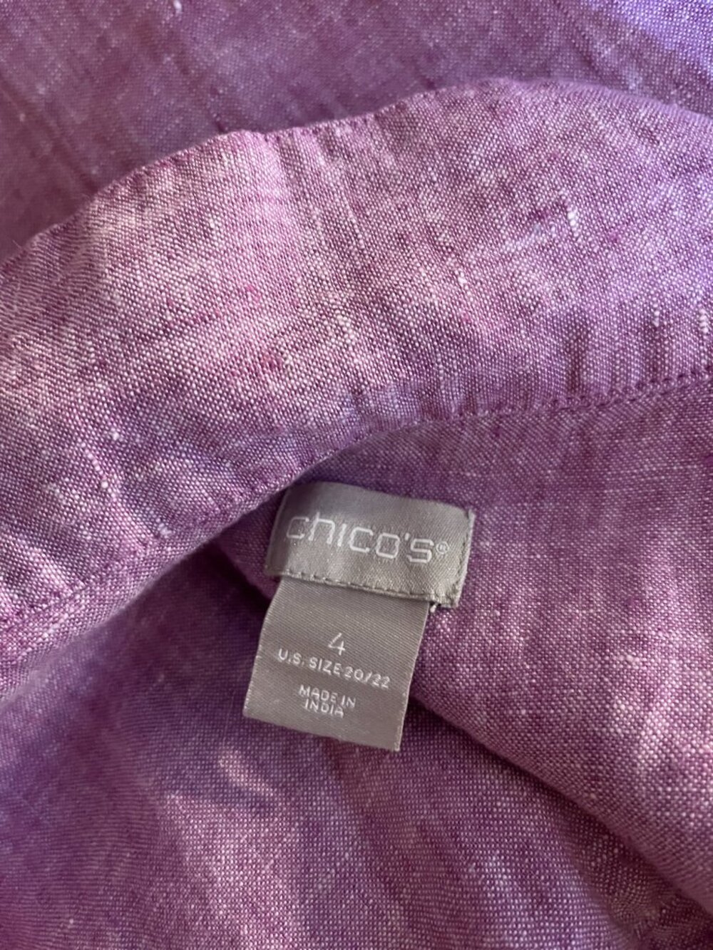 Chico's Size 4 (20-22) Linen Tunic Top Pinkish-Purple - Picture 2 of 10